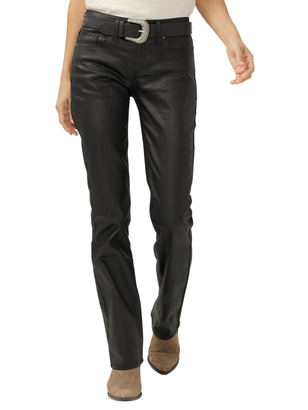 Silver Jeans Co. Women's Suki Mid Rise Slim Bootcut Coated Black Jeans, 31Wx31L